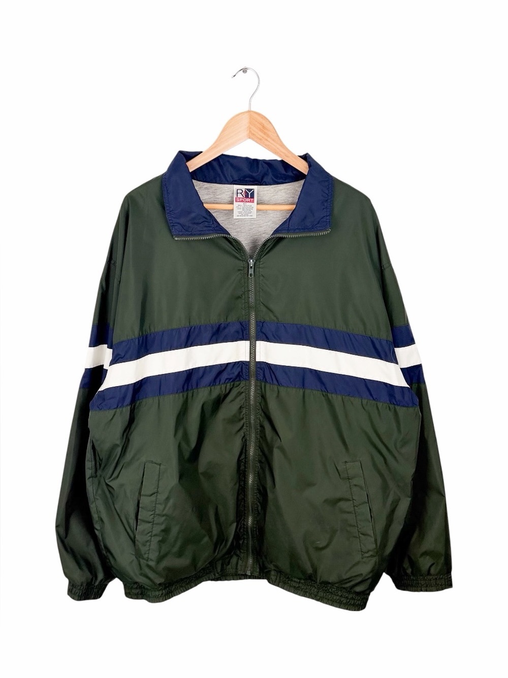 Roundtree & York Sport Men’s XLT Windbreaker Jacket Green Navy Full Zip Vintage